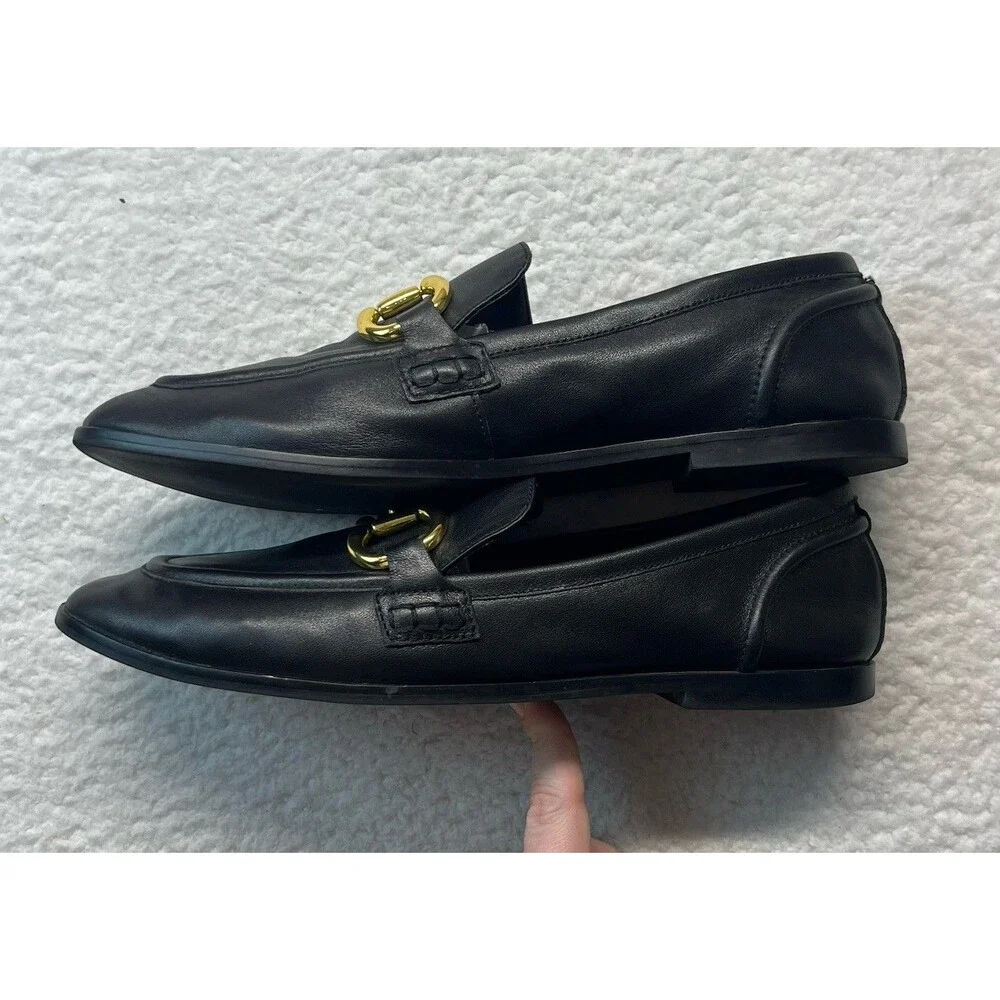 Jeffrey Campbell Loafers Womens 9.5 Black Leather Velviteen Gold Horsebit Shoes